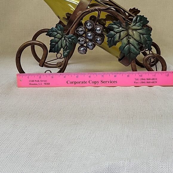 Wine Bottle Holder Grape Harvest Vine Leaf Carriage Tabletop Metal Display - Picture 2 of 7